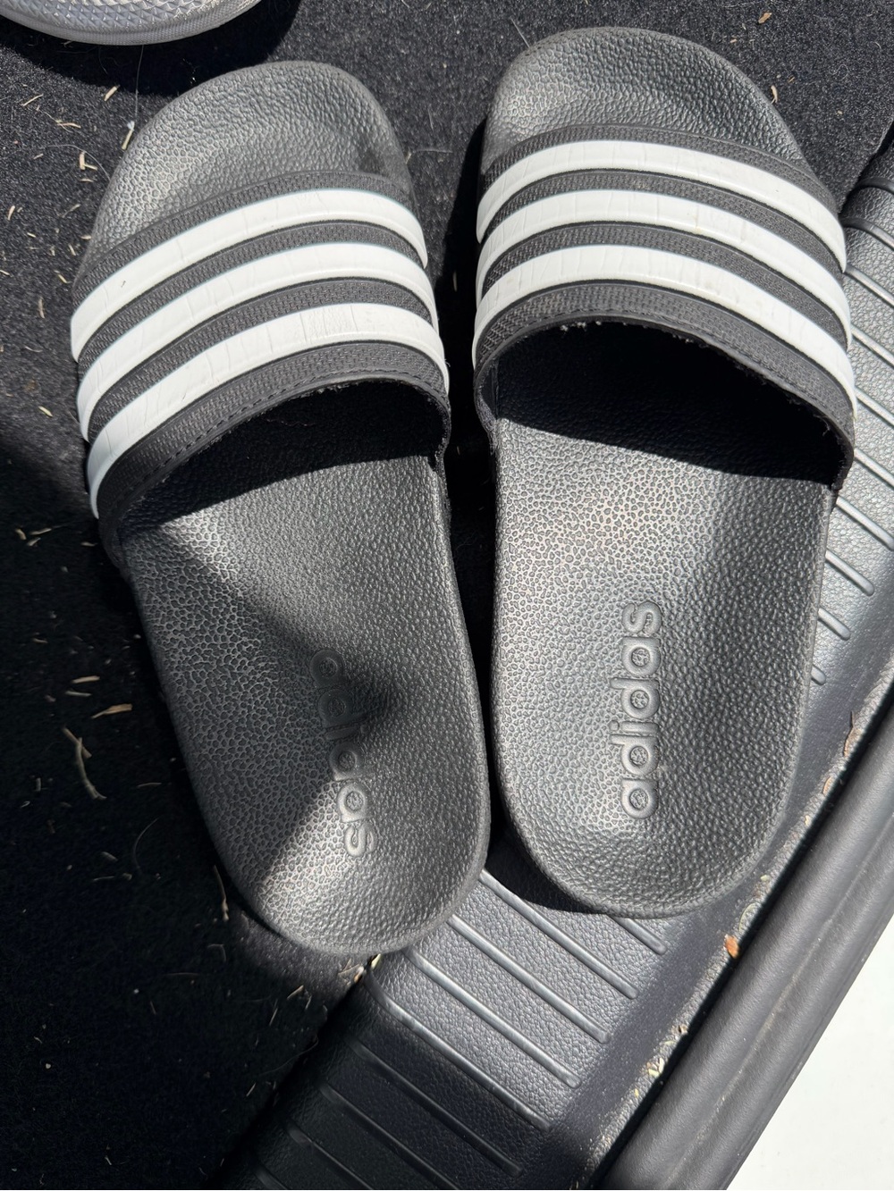 adidas Black & White Slide Sandals with Three Stripes